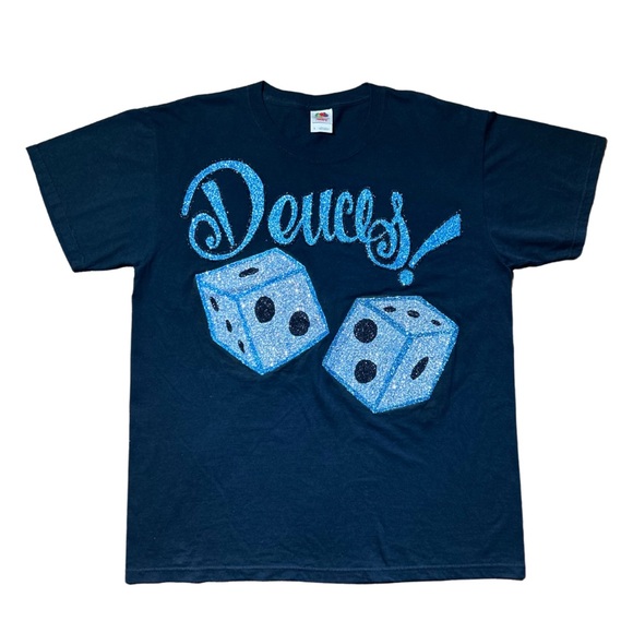 Men’s Custom Design "Deuces" Silver Black Glittered Short Sleeve T-Shirt - Picture 1 of 2